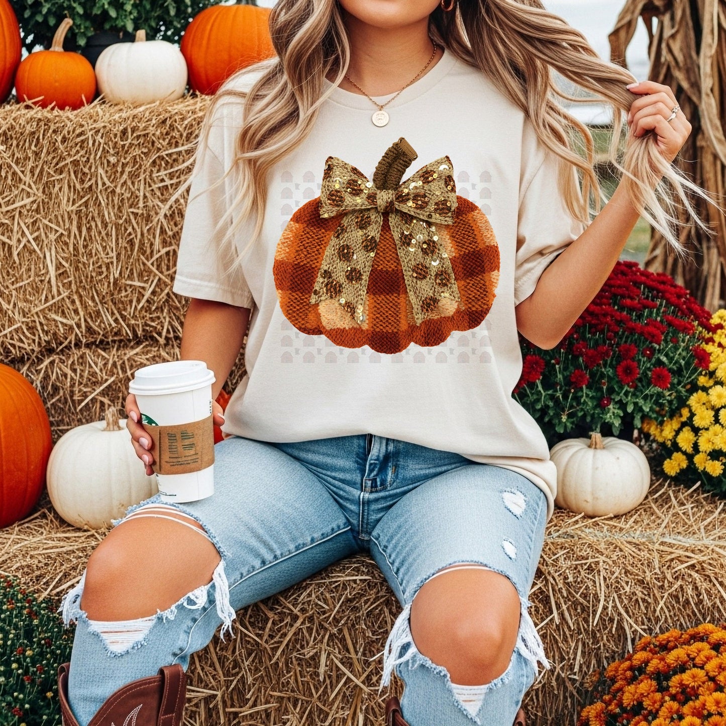 Yarn/Sequins Plaid Pumpkin (customize)