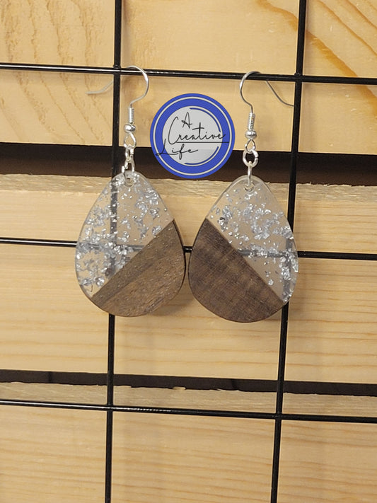 Wood and Water Drop Silver Fleck Resin Drop