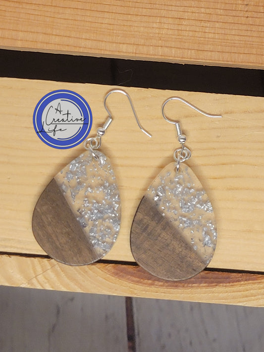 Wood and Water Drop Silver Fleck Resin Drop