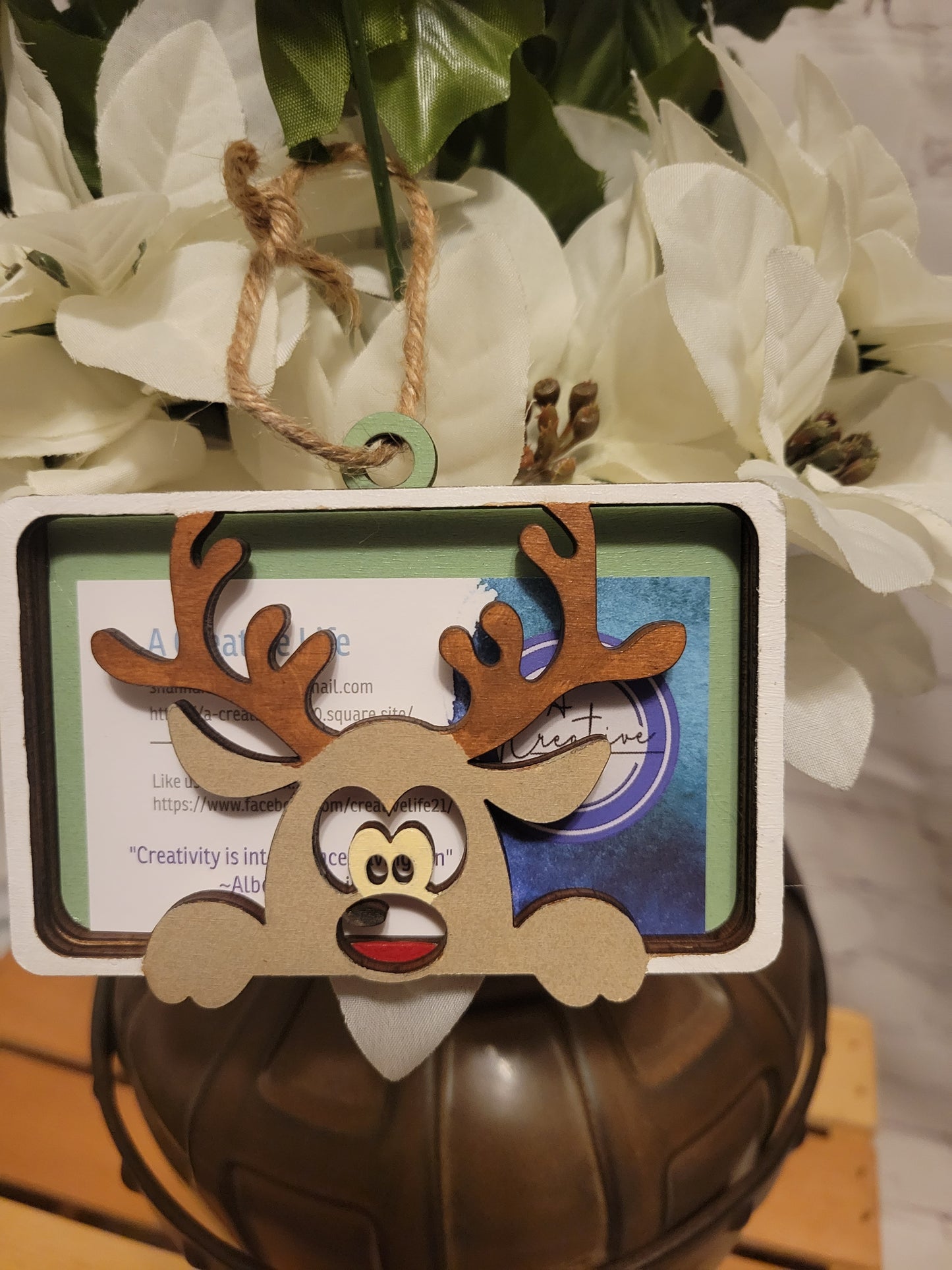 Peeking Reindeer Gift Card Holder Ornament